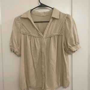 Entro Cottagecore Cream Button-Up Blouse Boho Prairie Classic GrandmaCore
